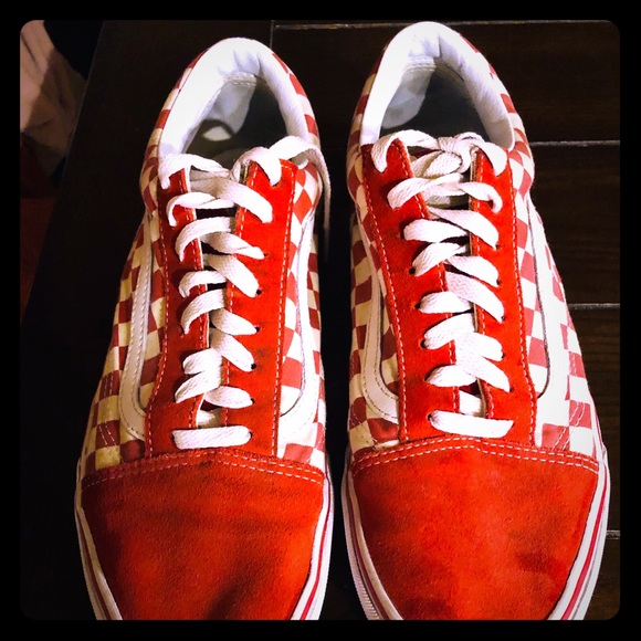 red white vans shoes